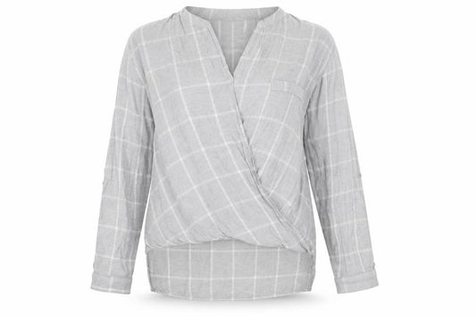 River Island Womens Grey Check Viscose Basic Blouse Size 8 V-Neck