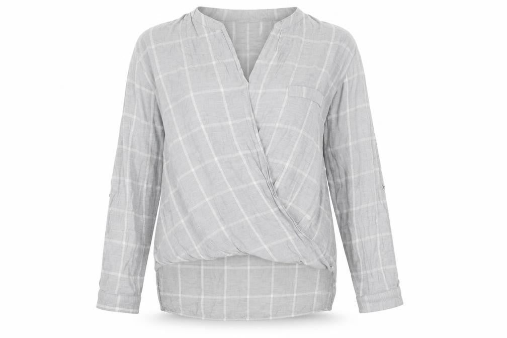 River Island Womens Grey Check Viscose Basic Blouse Size 8 V-Neck