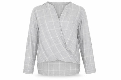 River Island Womens Grey Check Viscose Basic Blouse Size 8 V-Neck
