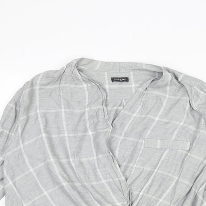 River Island Womens Grey Check Viscose Basic Blouse Size 8 V-Neck