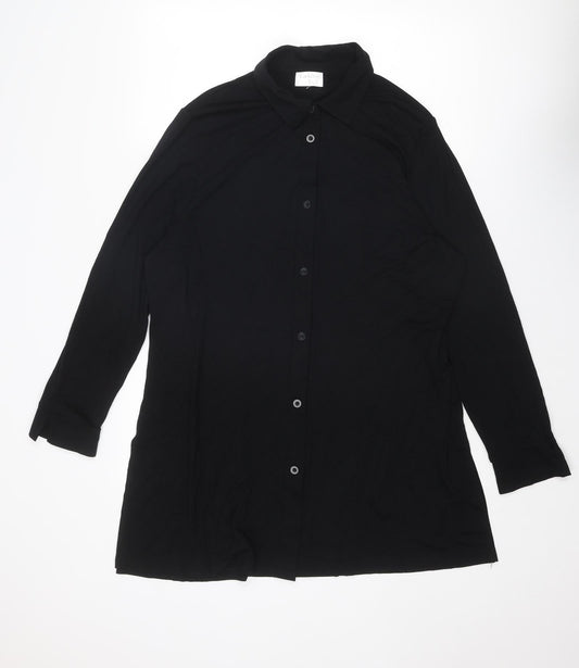 LarkBay Womens Black Viscose Basic Button-Up Size L Collared