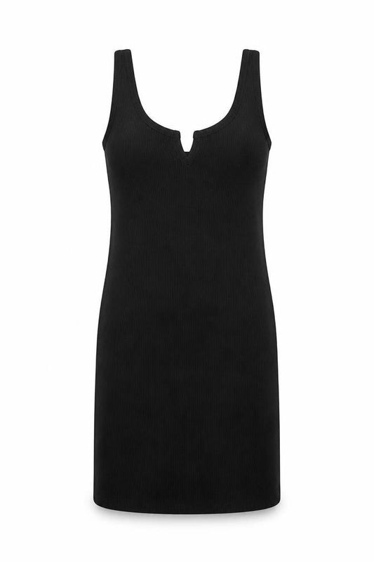 Topshop Womens Black Polyester Tank Dress Size 10 V-Neck Pullover