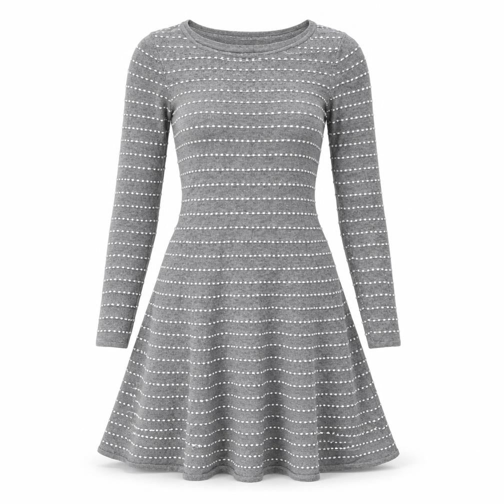 Springfield Womens Grey Striped Viscose Jumper Dress Size XS Round Neck Pullover