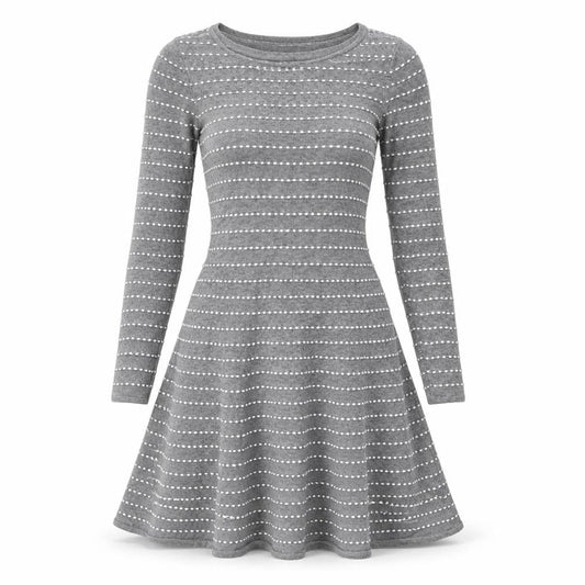 Springfield Womens Grey Striped Viscose Jumper Dress Size XS Round Neck Pullover