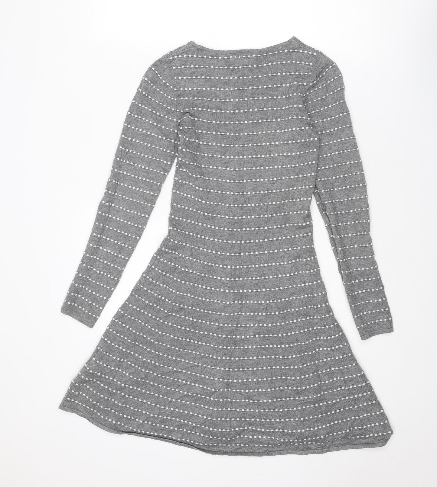 Springfield Womens Grey Striped Viscose Jumper Dress Size XS Round Neck Pullover