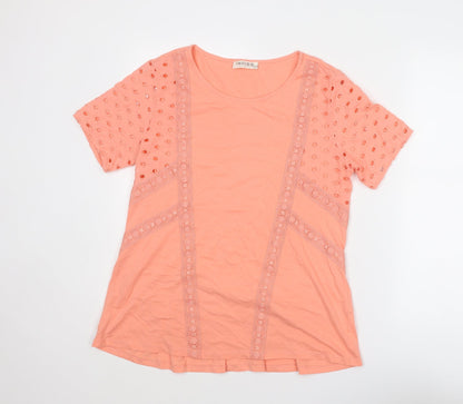 Indigo Womens Pink Polyester Basic T-Shirt Size 12 Round Neck
