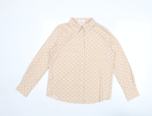 Mango Womens Pink Geometric Polyester Basic Button-Up Size 8 Collared