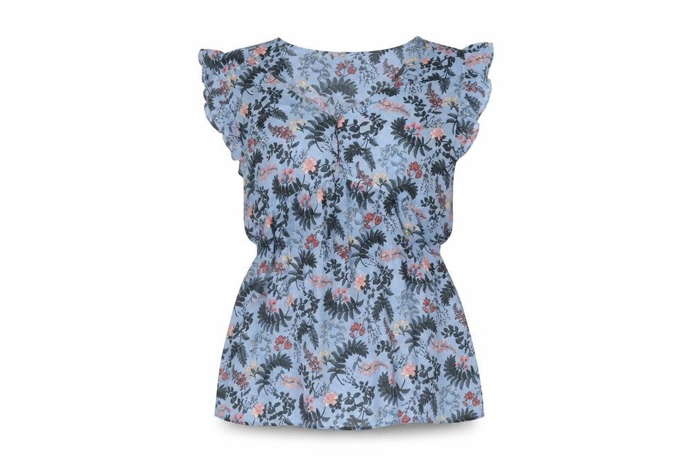 H&M Womens Blue Floral Polyester Basic Blouse Size S V-Neck