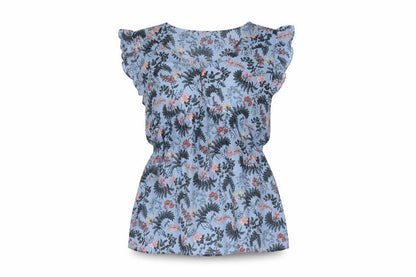 H&M Womens Blue Floral Polyester Basic Blouse Size S V-Neck