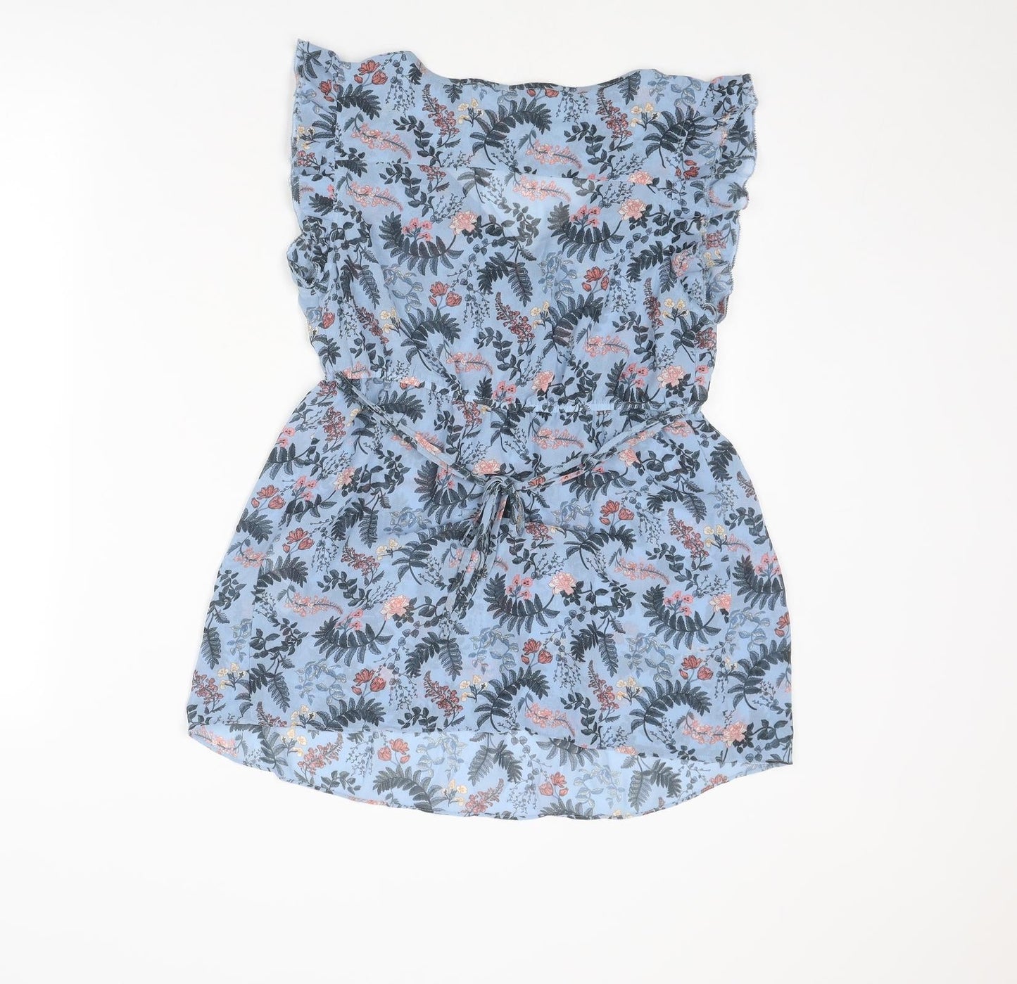 H&M Womens Blue Floral Polyester Basic Blouse Size S V-Neck