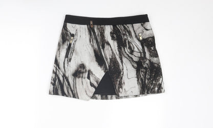Zara Womens Grey Geometric Cotton Mini Skirt Size M Zip
