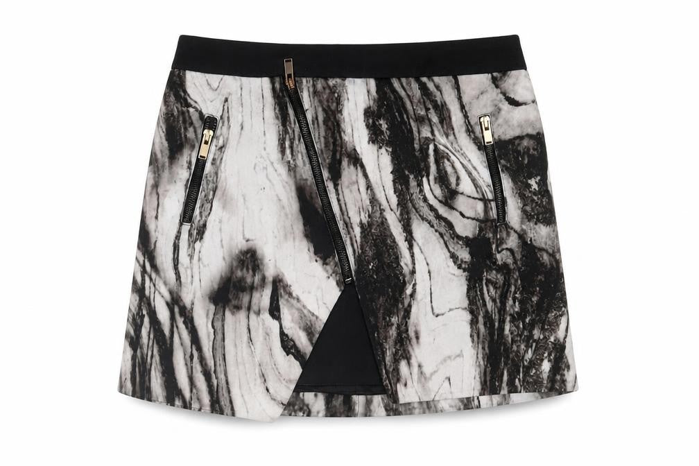 Zara Womens Grey Geometric Cotton Mini Skirt Size M Zip