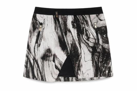 Zara Womens Grey Geometric Cotton Mini Skirt Size M Zip