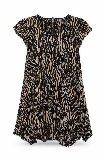 Front view of Silent + Noise women’s black geometric viscose basic blouse, size XS, round neck - asymmetric hem