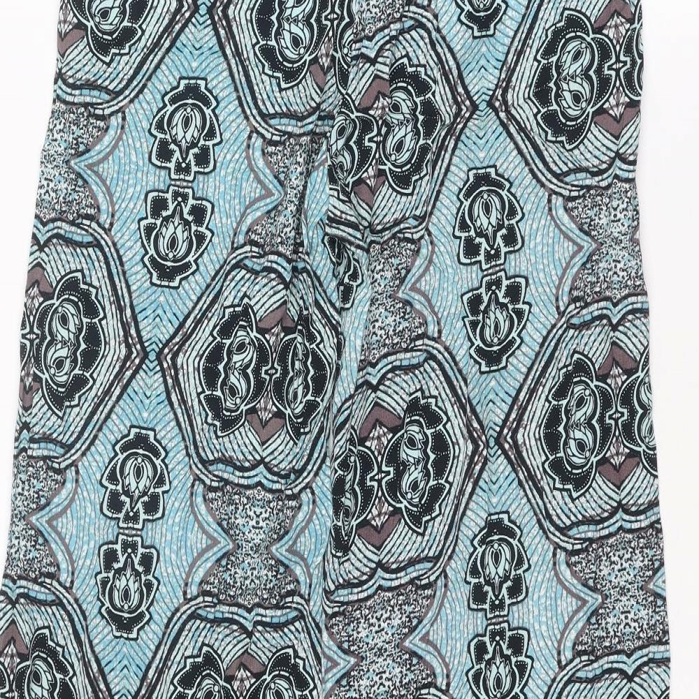 H&M Womens Blue Geometric Viscose Trousers Size 8 L29 in Regular