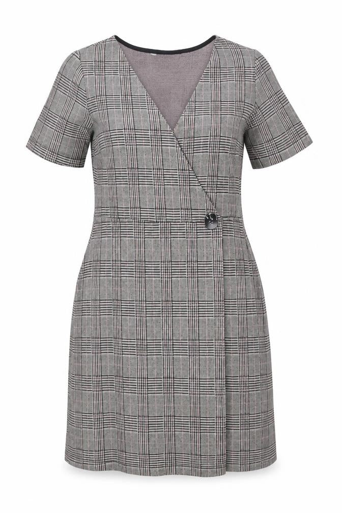 NEXT Womens Grey Plaid Polyester Shift Size 10 V-Neck Snap - Wrap Style