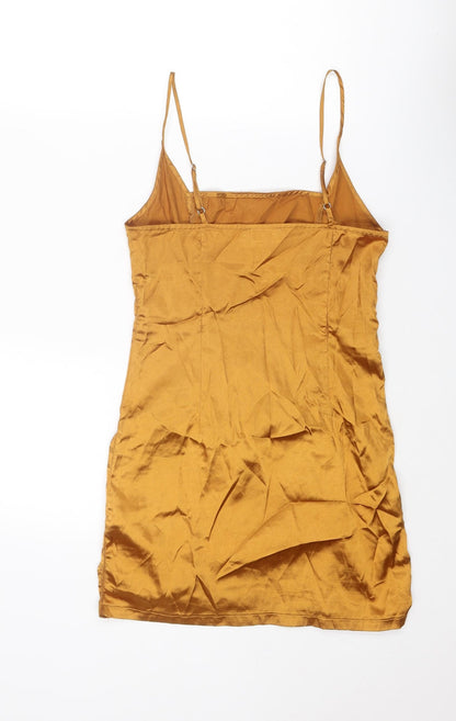 PRETTYLITTLETHING Womens Gold Polyester Mini Size 8 Square Neck Zip