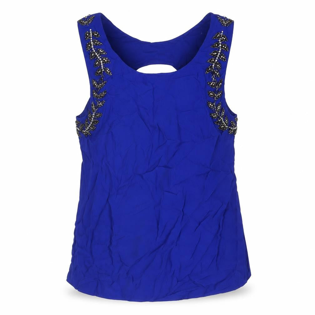 Topshop Womens Blue Viscose Basic Tank Size 14 Boat Neck - Embellished