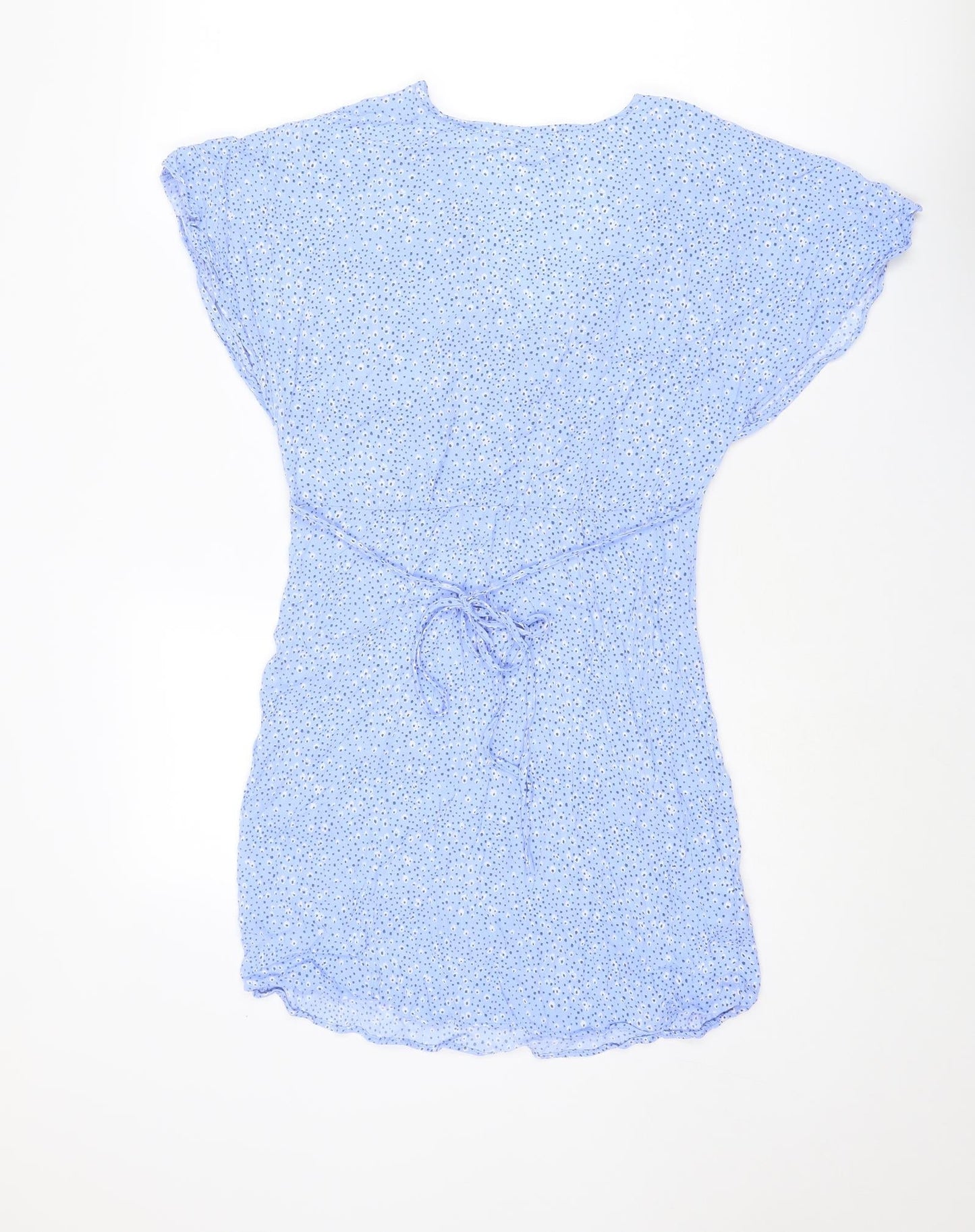 Mango Womens Blue Geometric Viscose Mini Size M V-Neck Pullover