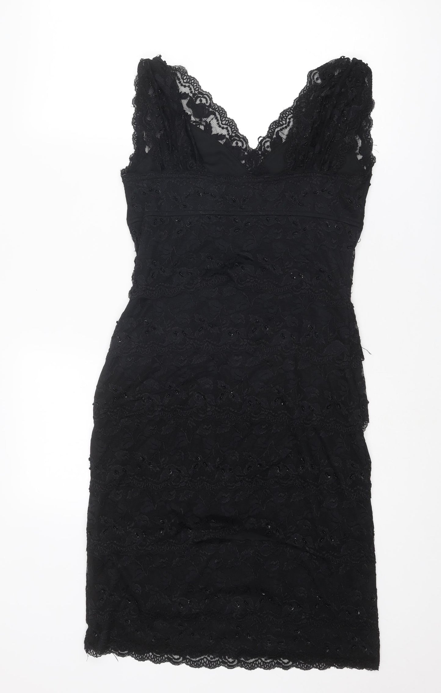 Marina Womens Black Geometric Nylon Shift Size 8 V-Neck Pullover