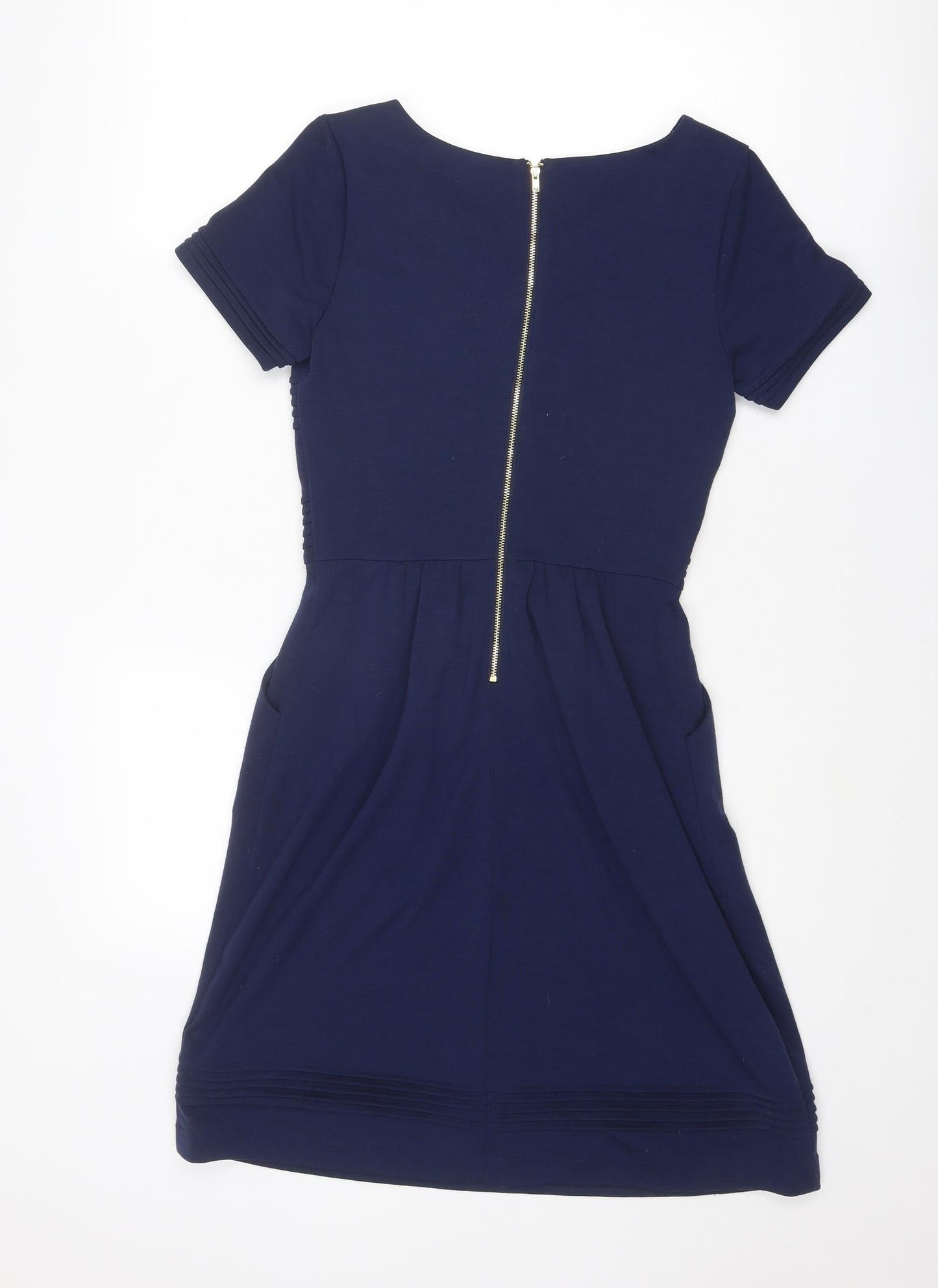 Uttam Boutique Womens Blue Polyester A-Line Size 8 Round Neck Zip