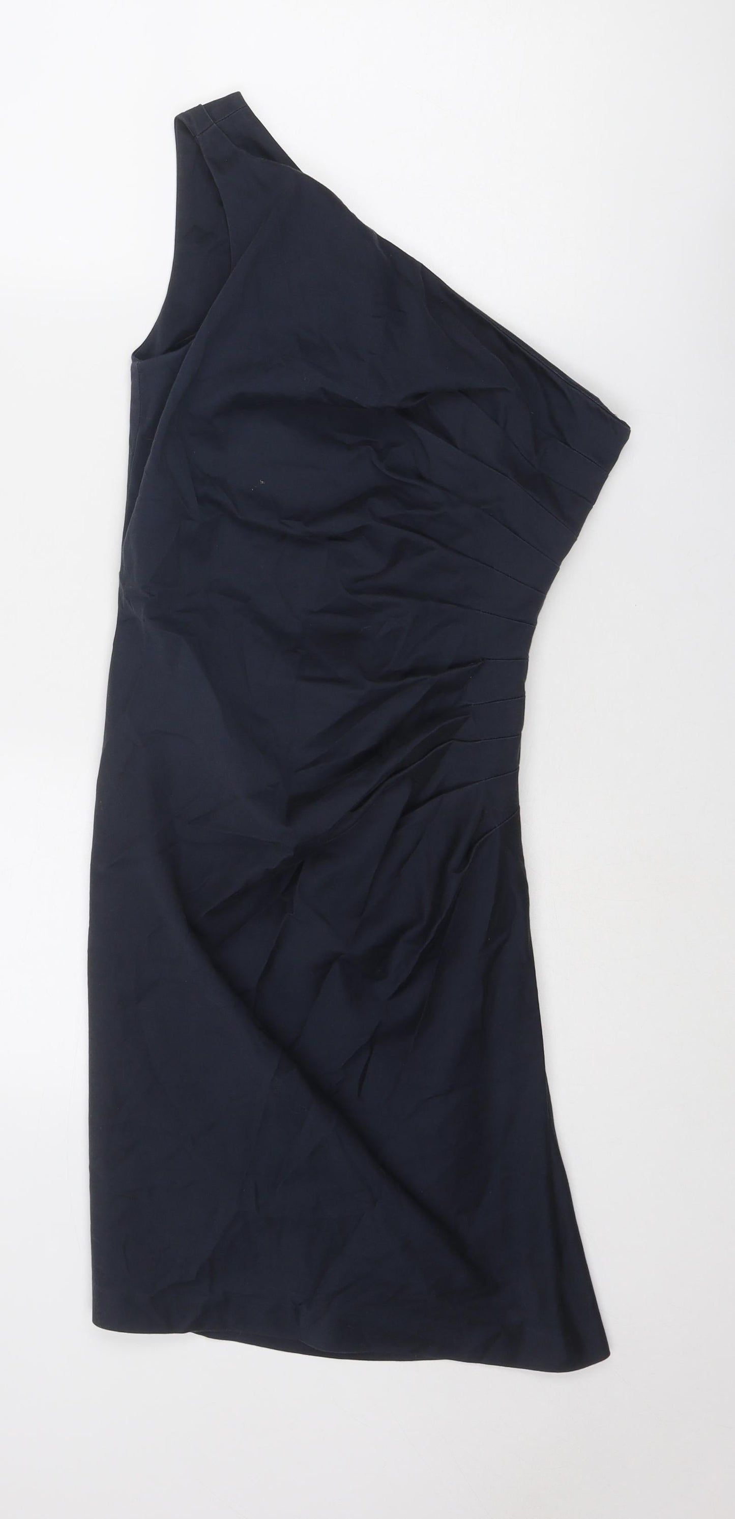 Warehouse Womens Blue Cotton Pencil Dress Size 10 Off the Shoulder Zip