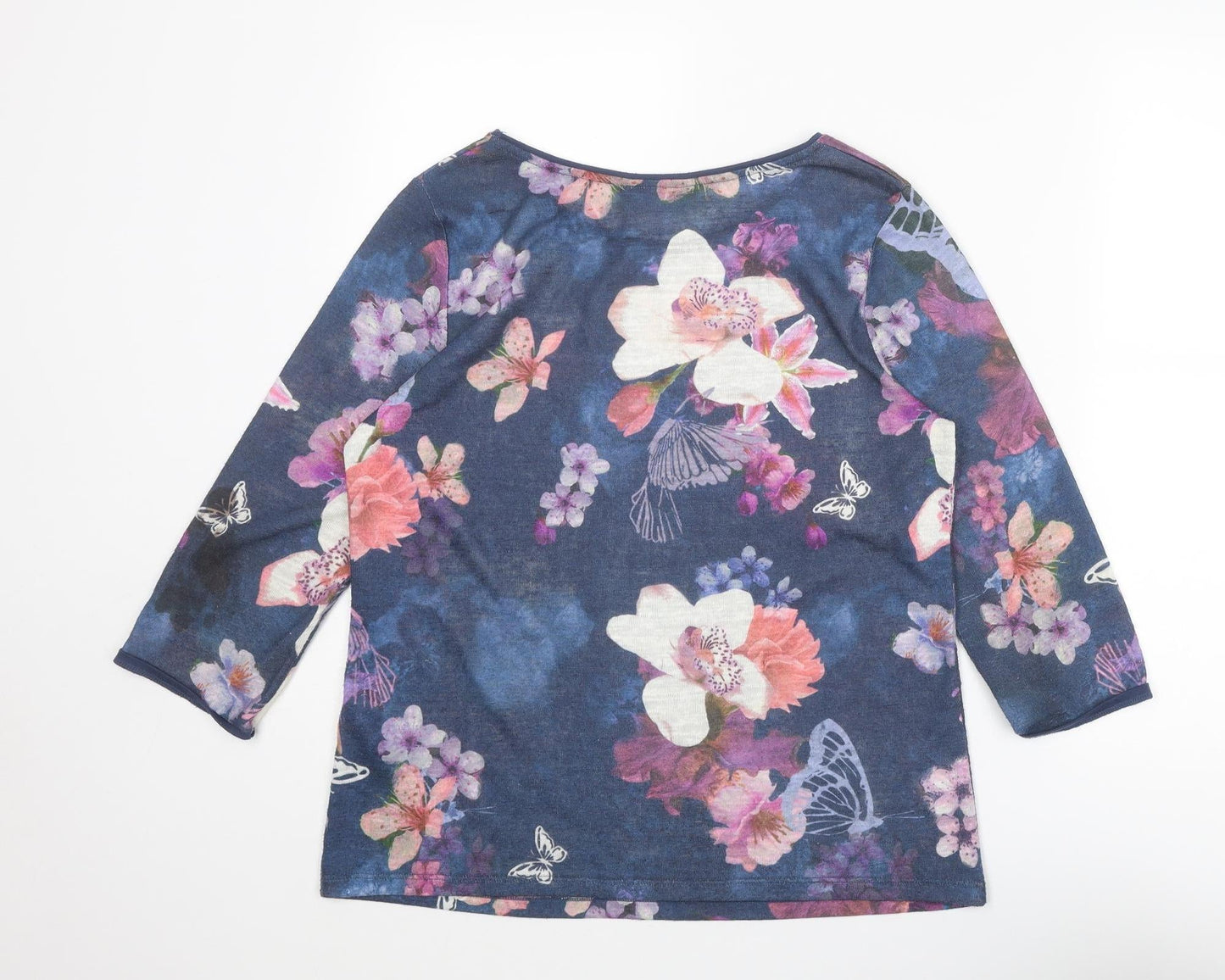 Dorothy Perkins Womens Blue Floral Polyester Basic Blouse Size 14 Boat Neck