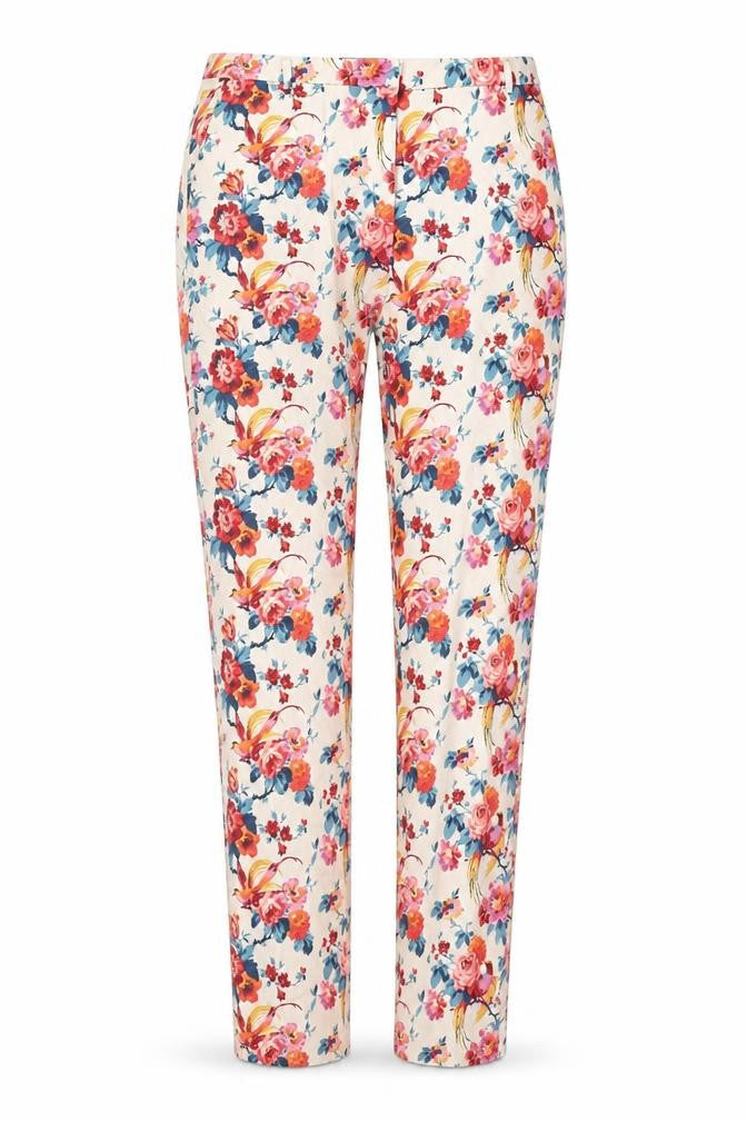 Oasis Womens Multicoloured Floral Cotton Chino Trousers Size 10 L26 in Regular Zip
