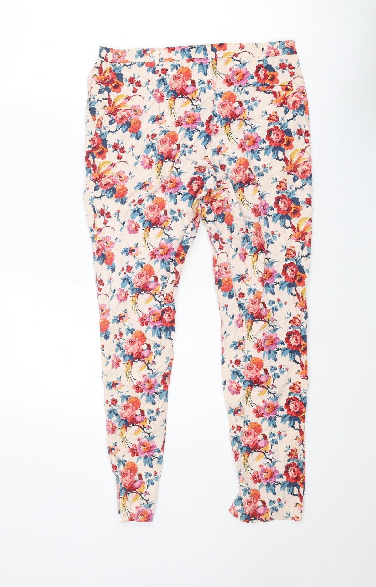 Oasis Womens Multicoloured Floral Cotton Chino Trousers Size 10 L26 in Regular Zip