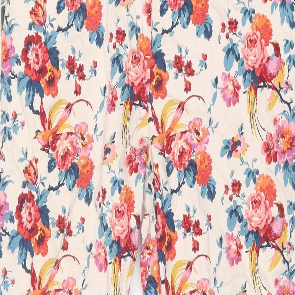 Oasis Womens Multicoloured Floral Cotton Chino Trousers Size 10 L26 in Regular Zip