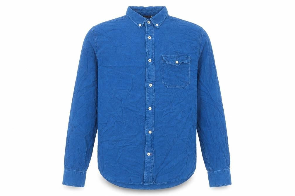 JACHS Mens Blue Cotton Button-Up Size M Collared Button