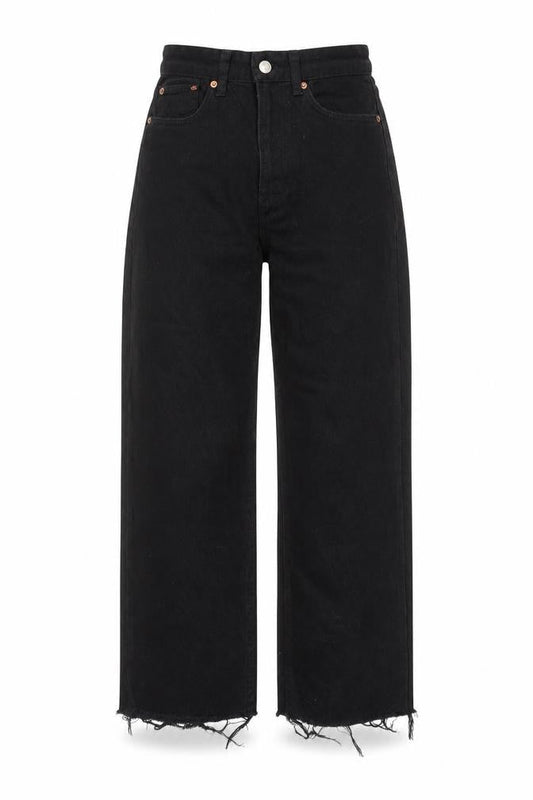 Pull&Bear Womens Black Cotton Wide-Leg Jeans Size 4 L25 in Regular Zip - Frayed Hem