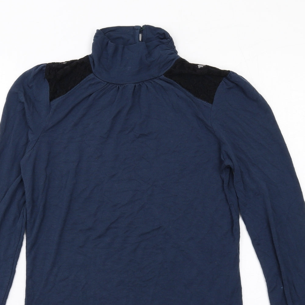 River Island Womens Blue Cotton Basic T-Shirt Size 10 High Neck