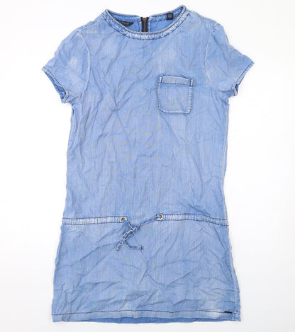 Scotch & Soda Womens Blue Lyocell Shift Size S Round Neck Zip