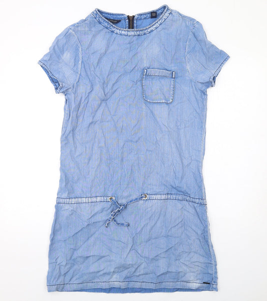 Scotch & Soda Womens Blue Lyocell Shift Size S Round Neck Zip