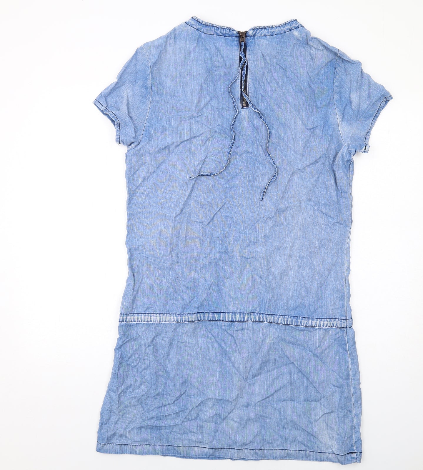 Scotch & Soda Womens Blue Lyocell Shift Size S Round Neck Zip