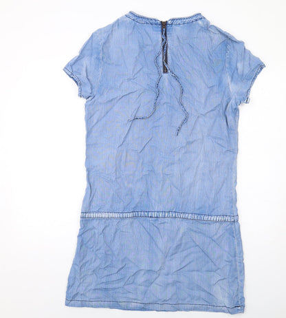 Scotch & Soda Womens Blue Lyocell Shift Size S Round Neck Zip