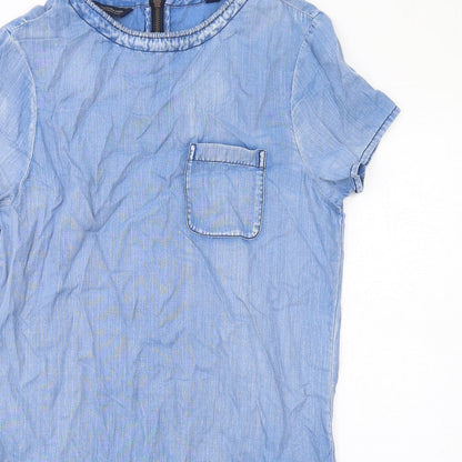 Scotch & Soda Womens Blue Lyocell Shift Size S Round Neck Zip