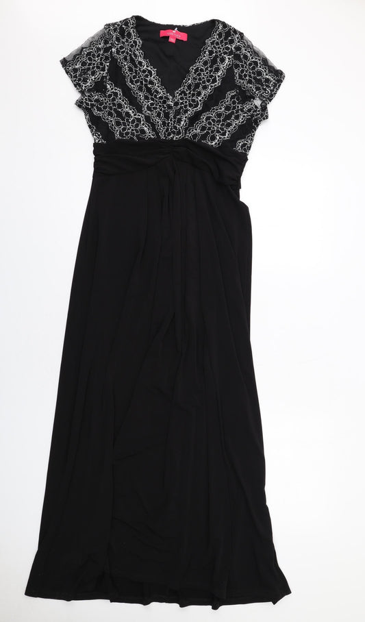 Together Womens Black Geometric Polyester Maxi Size 10 V-Neck Pullover