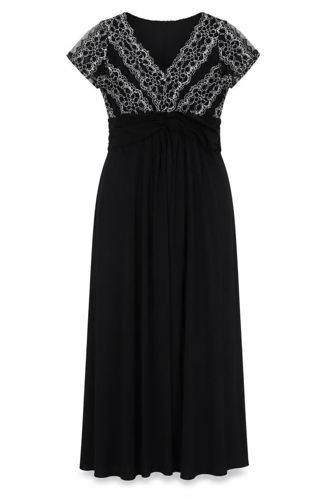 Together Womens Black Geometric Polyester Maxi Size 10 V-Neck Pullover