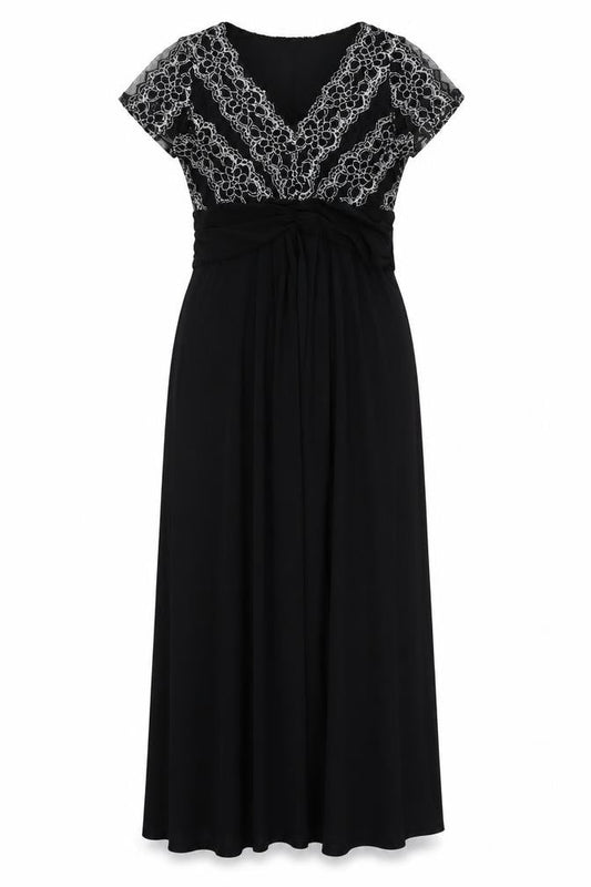 Together Womens Black Geometric Polyester Maxi Size 10 V-Neck Pullover