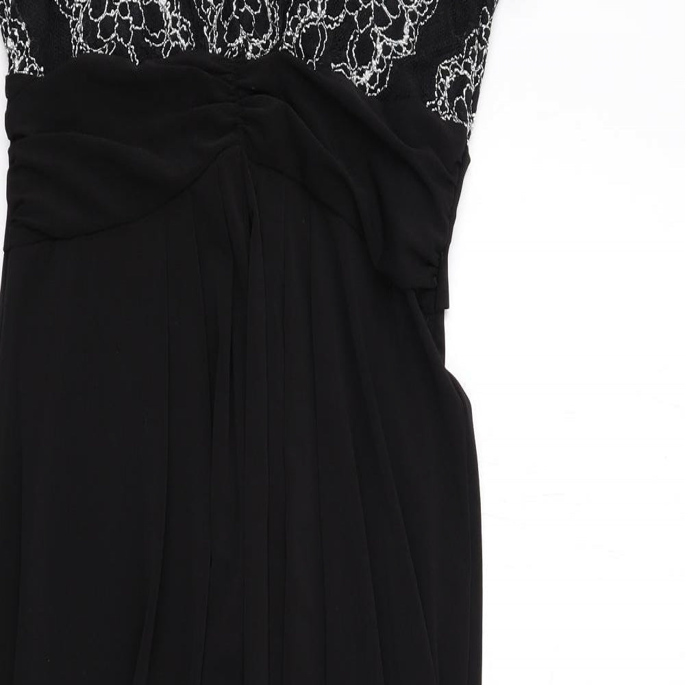 Together Womens Black Geometric Polyester Maxi Size 10 V-Neck Pullover