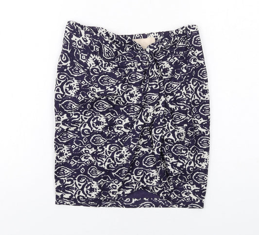 H&M Womens Blue Geometric Cotton A-Line Skirt Size 4 Zip