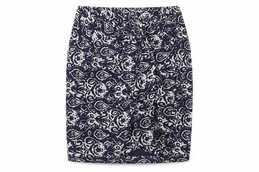 H&M Womens Blue Geometric Cotton A-Line Skirt Size 4 Zip