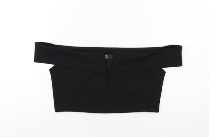 Additional front view of Missguided women’s black polyester cropped blouse, size UK 10, off the shoulder