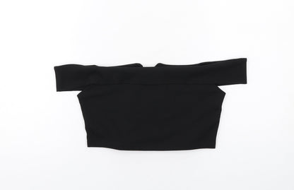 Back view of Missguided women’s black polyester cropped blouse, size UK 10, off the shoulder