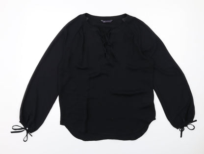 Marks & Spencer Womens Black Polyester Basic Blouse Size 10 V-Neck - Tie Sleeve Detail