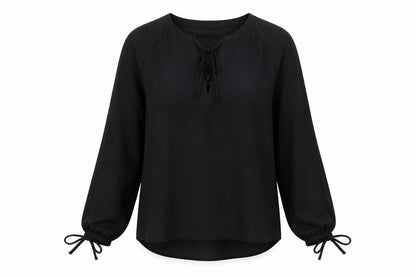 Marks & Spencer Womens Black Polyester Basic Blouse Size 10 V-Neck - Tie Sleeve Detail