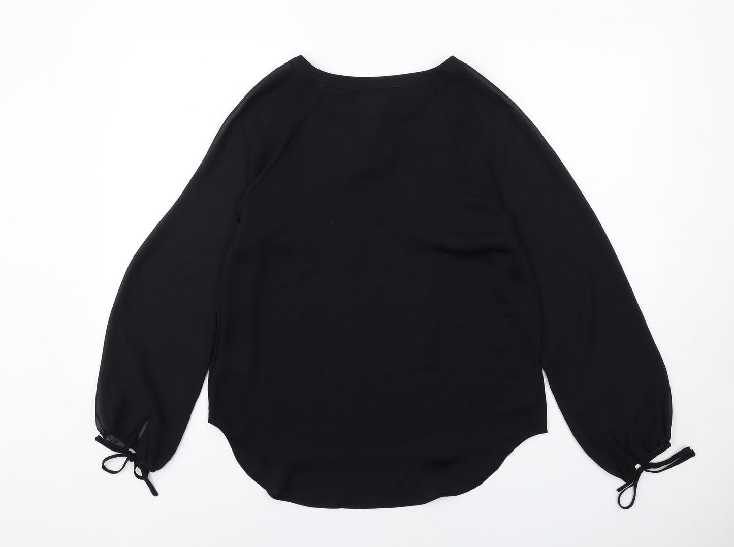 Marks and Spencer Womens Black Polyester Basic Blouse Size 10 V-Neck - Tie Sleeve Detail