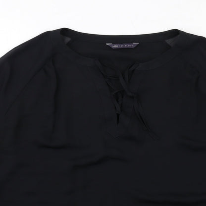 Marks & Spencer Womens Black Polyester Basic Blouse Size 10 V-Neck - Tie Sleeve Detail